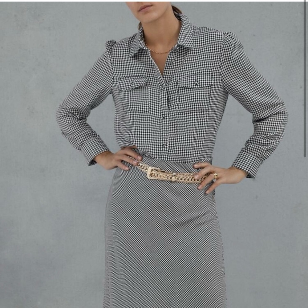 Zara Houndstooth Button Down Blouse - image 2